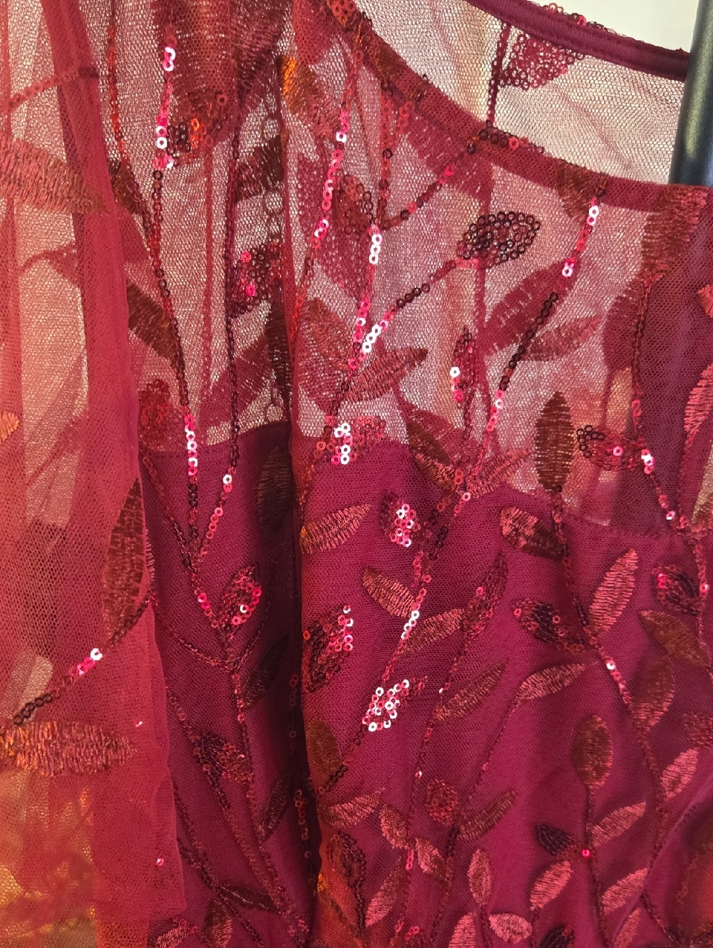 Ever Pretty Burgundy Sequin Tulle Formal Gown - Picture 3 of 6